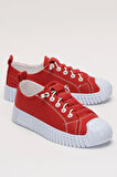 Unisex Kolay Giyilebilir Lastik Bağcıklı Spor Keten Sneaker Ayakkabı KIRMIZI