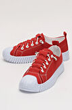 Unisex Kolay Giyilebilir Lastik Bağcıklı Spor Keten Sneaker Ayakkabı KIRMIZI
