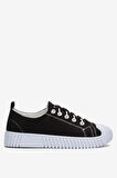Unisex Kolay Giyilebilir Lastik Bağcıklı Spor Keten Sneaker Ayakkabı SİYAH - BEYAZ