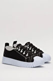 Unisex Kolay Giyilebilir Lastik Bağcıklı Spor Keten Sneaker Ayakkabı SİYAH - BEYAZ