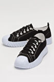 Unisex Kolay Giyilebilir Lastik Bağcıklı Spor Keten Sneaker Ayakkabı SİYAH - BEYAZ