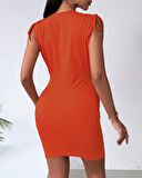 MDB Kadın Kruvaze Yaka Büzgü Ve Zincir Aksesuar Detay Cepli Sandy Mini Elbise