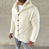 MDB Erkek Pelüş Polar Hırka Gömlek – Yakalı, İlik Düğmeli, Göğüs Cepli, Yumuşak Dokulu Kışlık Regular Fit Rahat Günlük odel  Beyaz