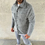 MDB Erkek Pelüş Polar Hırka Gömlek – Yakalı, İlik Düğmeli, Göğüs Cepli, Yumuşak Dokulu Kışlık Regular Fit Rahat Günlük odel  Gri