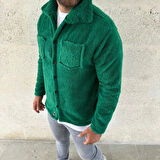 MDB Erkek Pelüş Polar Hırka Gömlek – Yakalı, İlik Düğmeli, Göğüs Cepli, Yumuşak Dokulu Kışlık Regular Fit Rahat Günlük odel  Çimen Yeşili