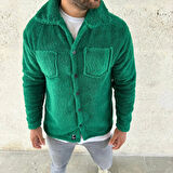 MDB Erkek Pelüş Polar Hırka Gömlek – Yakalı, İlik Düğmeli, Göğüs Cepli, Yumuşak Dokulu Kışlık Regular Fit Rahat Günlük odel  Çimen Yeşili