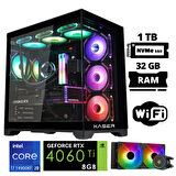 Xaser Lexus x25 i9 14900KF 32GB DDR5 Ram 1TB M.2 NVMe SSD 8GB RTX4060 Ti Masaüstü Oyuncu Bilgisayarı