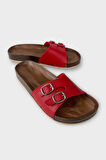Kadın Günlük Terlik Ayarlanabilir Çift Bant Şık Ortopedik Yazlık Ev Plaj Tatil Terliği KIRMIZI