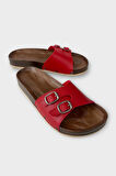 Kadın Günlük Terlik Ayarlanabilir Çift Bant Şık Ortopedik Yazlık Ev Plaj Tatil Terliği KIRMIZI