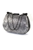 Lazer dalgalı gümüş abiye çanta. Abiye portföy clutch davet gece çantası. Kadın abiye gümüş çanta.