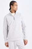 DeFactoFit Standart Fit Dik Yaka Fermuarlı Skuba Dalgıç Kumaş Sporcu Sweatshirt D7305AX25SPGR91