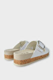 Kadın Günlük Terlik Kalın Taban Tokalı Çapraz Rahat Şık Yazlık Ev Plaj Tatil Terliği BEYAZ