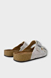 Kadın Günlük Terlik Ayarlanabililr Tokalı Çift Bantlı Şık Ortopedik Yazlık Ev Plaj Tatil Terliği GÜMÜŞ
