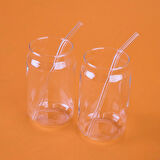 2'li Pipetli Cam Bardak - Şeffaf - 540 ml