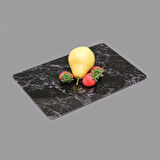 Mermer Desenli Cam Kesme Tahtası - Siyah - 20x30 cm