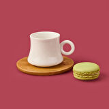 Bambu Tabaklı Dar Fincan Seti - Açık Kahverengi / Beyaz - 100 ml