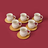 Bambu Tabaklı Geniş Fincan Seti - Açık Kahverengi / Beyaz - 100 ml