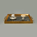 Kitchen Mermer Desenli Akrilik Tepsi - Siyah / Sarı - 49 cm