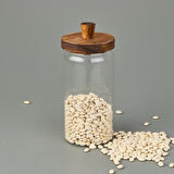 Akasya Kapaklı Kavanoz - Kahverengi / Şeffaf - 950 ml