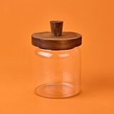 Bambu Kapaklı Cam Kavanoz - Açık Kahverengi / Şeffaf - 450 ml