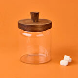 Bambu Kapaklı Cam Kavanoz - Açık Kahverengi / Şeffaf - 450 ml