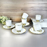 Laila Yaldızlı 6'lı Kahve Fincanı - Beyaz / Altın