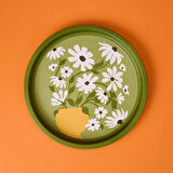 Çiçekli Tepsi - Yeşil - 35 cm