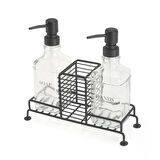 Stantlı 2'li Mutfak Sıvı Sabunluk Seti - Siyah - 500 ml