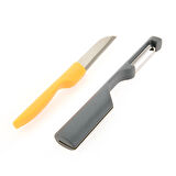 Delos 2'li Paslanmaz Çelik Bıçak ve Soyacak Seti - Renkli - 23x5,5 cm