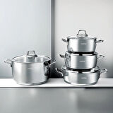 Silver Klasik 8 Parça Çelik Tencere Seti - Gri