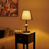 Light Ahşap Detaylı Metal Abajur - Siyah - 43x25x25 cm