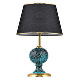 Light Sardes Çini Detaylı Seramik Abajur - Siyah Şapka / Gold Ayak