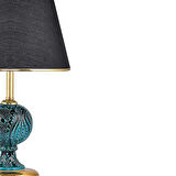 Light Sardes Çini Detaylı Seramik Abajur - Siyah Şapka / Gold Ayak