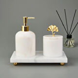 Bath 3'lü Mermer Banyo Seti - Beyaz