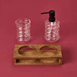 Cam 2'li Halka Sıvı Sabunluk Seti - Şeffaf / Gri / Kahverengi