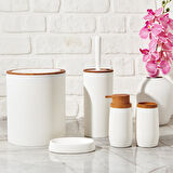 Bath Ahşap Desenli 5 li Banyo Seti - Beyaz