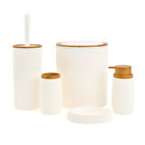 Bath Ahşap Desenli 5 li Banyo Seti - Beyaz