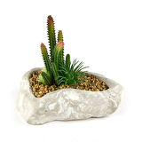 Beton Asimetrik Saksılı Yapay Kaktüs - Gri - 16x6x19 cm