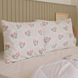 Soft Folky Çift Kişilik Pike Takımı - Beyaz / Pembe