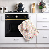 Soft Çiçekli Eldiven ve 2'li Tutaç Seti - Renkli