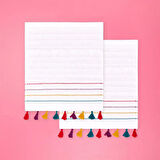 Soft Püsküllü 2'li Havlu Seti - Beyaz / Renkli - 30x30 cm