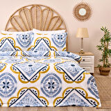 Soft Lile Tek Kişilik Nevresim Takımı - Ekru / Mavi