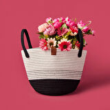 Living Elegant Curves Dekoratif Sepet - Beyaz / Siyah - 15x20x20 cm