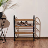 Ahşap Çubuklu 4 Katlı Masif Ayakkabılık - Siyah - 63x62x18 cm