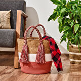 Living Colorful Püsküllü Büyük Sepet - Renkli - 35x30 cm