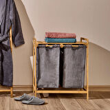 2 Bölmeli Bambu Kirli Çamaşır Sepeti - Gri / Bej - 74 cm