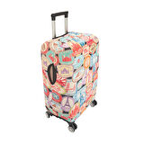 Mektup Pulu Baskılı Orta Boy Valiz Kılıfı - Renkli - 64x45x26 cm
