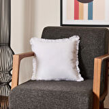 Soft Ethnic Saçak Detaylı Kırlent - Beyaz - 40x40 cm