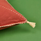 Soft Colorful Püskül Detaylı Kırlent - Kiremit - 40x40 cm