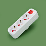 3'lü Topraklı Anahtarlı Düz Tip Fiş Priz - Beyaz